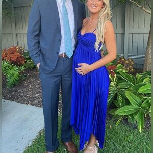 Petal and pup Elegant Royal Blue Pleated Dress